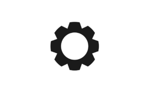 Black and white icon of a gear.