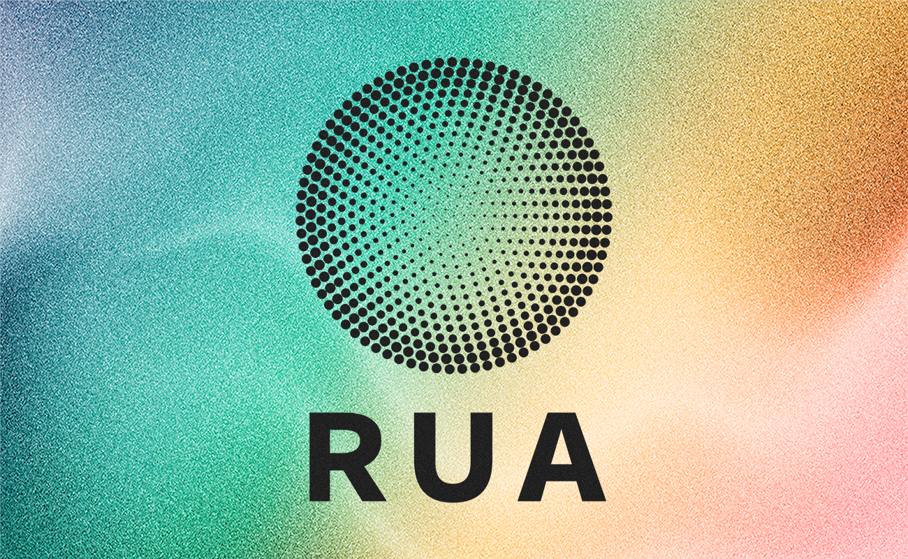RUA acronym and logo on multicolored background